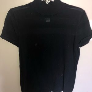 short sleeve sweater with sheer stripes